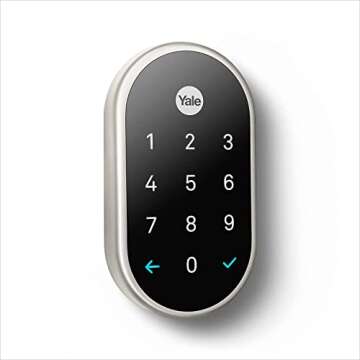Google Nest x Yale Lock - Tamper-Proof Smart Lock for Keyless Entry - Keypad Deadbolt Lock for Front Door - Works with Nest Secure Alarm System - Satin Nickel (Renewed)
