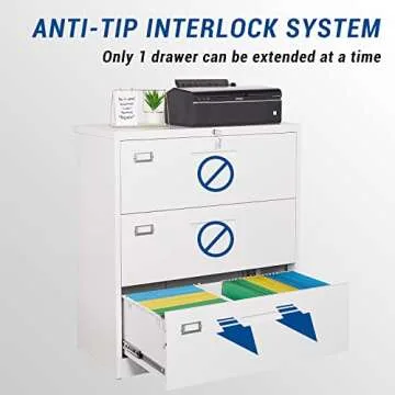 Fesbos Lateral File Cabinet with Lock, 3 Drawer Large Metal Filing Cabinet,Home Office Lockable Storage Cabinet for Hanging Files Letter/Legal/F4/A4 Size-Assembly Required