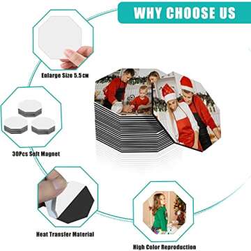 Sublimation Magnet Blanks, 30PCS Sublimation Blank Refrigerator Magnets - Personalized Fridge Magnet Sublimation Blanks Products for Kitchen Office Decorative, 5.5x5.5 cm (Octagonal)