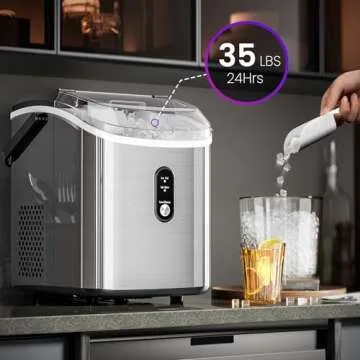 Kismile Nugget Ice Maker: Portable Sonic Machine with Self-Cleaning Function for Home