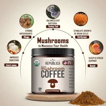 La Republica Instant Mushroom Coffee Organic (35 Servings), 100% Arabica Coffee with Full-Fruiting Lion's Mane, Reishi, Chaga, Cordyceps, Shiitake, Maitake, Turkey Tail