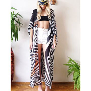 AILUNSNIKA Zebra Stripe Kimono Cover Up for Summer Fun