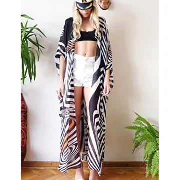 AILUNSNIKA Zebra Stripe Kimono Cover Up for Summer Fun
