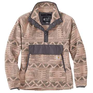 Carhartt Women's Relaxed Fit Fleece Pullover, Warm Taupe Geo Aztec, Medium