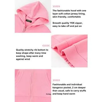 ALAVIKING Kids Soft Brushed Fleece Zip Up Hoodie Casual Athletic Hooded Sweatshirts for Boys and Girls 3-12 Years(Pink-m)