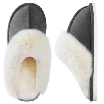 ZriEy Womens Suede Comfy Slippers Memory Foam Fluffy Warm Non-Slip Comfortable Slip-on House Shoes G...