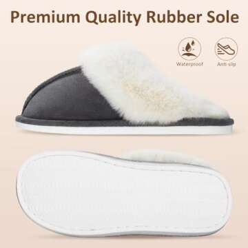 ZriEy Womens Suede Comfy Slippers Memory Foam Fluffy Warm Non-Slip Comfortable Slip-on House Shoes Grey Size 7-8