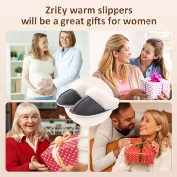ZriEy Womens Suede Comfy Slippers Memory Foam Fluffy Warm Non-Slip Comfortable Slip-on House Shoes Grey Size 7-8