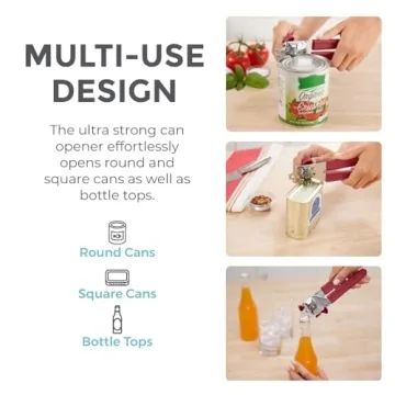 Ergonomic Stainless Steel Can Opener with Built-In Bottle Opener
