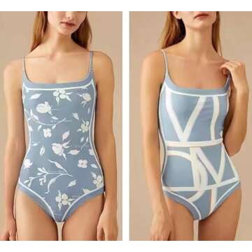 Women's One Piece Swimsuit Floral Print Bathing Suit Tummy Control Reversible Tie Shoulder Swimming ...