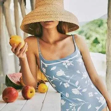 Women's One Piece Swimsuit Floral Print Bathing Suit Tummy Control Reversible Tie Shoulder Swimming Swimwear Suits