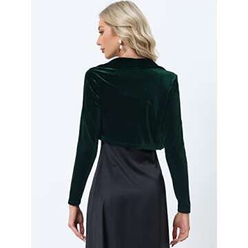 Allegra K Long Sleeve Shrug Top for Women's Lapel Collar Velvet Christmas Open Front Cropped Cardigan X-Small Dark Green
