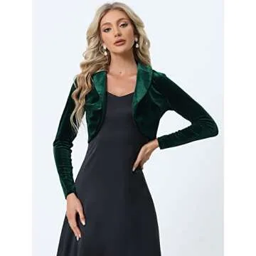 Allegra K Velvet Cropped Cardigan for Women