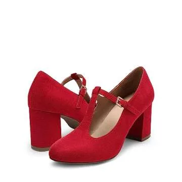 DREAM PAIRS Low Chunky Heels: Stylish T-Strap Pumps