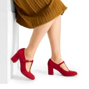 DREAM PAIRS Low Chunky Heels: Stylish T-Strap Pumps