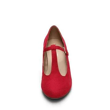 DREAM PAIRS Low Chunky Heels: Stylish T-Strap Pumps