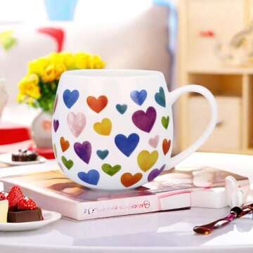 Glen Mila 11oz Cute Coffee Mugs for Women Bone China Coffee Mug Cute Mugs Christmas Mugs birthday Gifts for Mom Friends