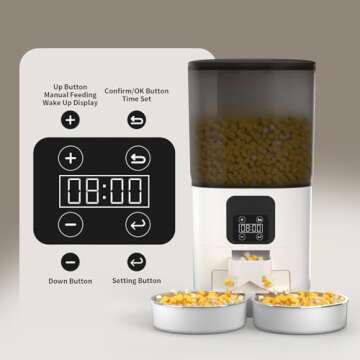 PapiFeed 7L Automatic Cat Feeder for 2 Cats, 2-Way Splitter Timed Cat Dry Food Dispenser with 2 Bowls, Programmable Control 1-12 Meals, Dual Power Supply, Auto Pet Feeder for Multi-Pet