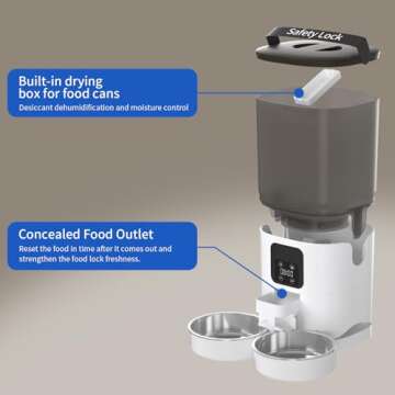 PapiFeed 7L Automatic Cat Feeder for 2 Cats, 2-Way Splitter Timed Cat Dry Food Dispenser with 2 Bowls, Programmable Control 1-12 Meals, Dual Power Supply, Auto Pet Feeder for Multi-Pet