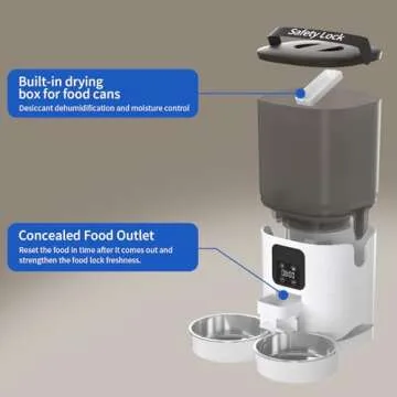 PapiFeed 7L Automatic Cat Feeder for 2 Cats, 2-Way Splitter Timed Cat Dry Food Dispenser with 2 Bowls, Programmable Control 1-12 Meals, Dual Power Supply, Auto Pet Feeder for Multi-Pet