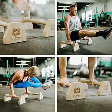 Ultra Fitness Wood Parallettes Set - 17 Inch Wooden Push Up Bar for L Sits, Jump Throughs, Handstand...