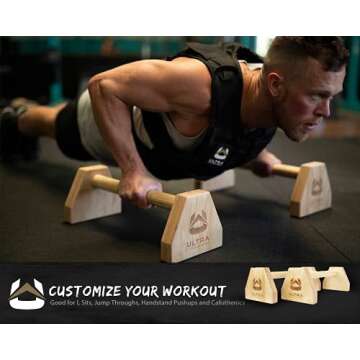 Ultra Fitness Wood Parallettes Set - 17 Inch Wooden Push Up Bar for L Sits, Jump Throughs, Handstand Pushups and Calisthenics