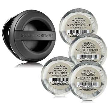 5 Pc Set - Bath & Body Works Scentportable Black Rubber Clip & 4 Mahogany Teakwood Refills