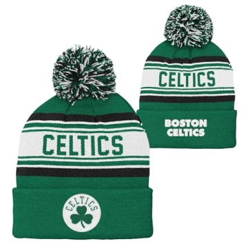 NBA Kids Youth Official Primary Logo Sport Knit Cold Weather Cuffed Pom Beanie Hat, 8-20 (Boston Cel...