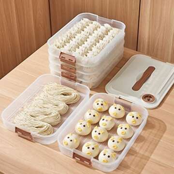 MANHONGYU 4-layer Food Storage Containers,Plastic Cookie Containers,Stackable Cookie Carrier, Dumpling Storage Box,Food Containers with Lids Airtight
