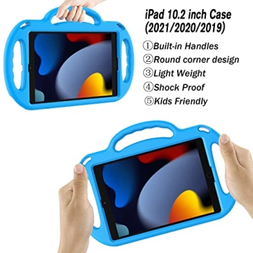 Durable Kids iPad 10.2 Case with Strap & Stand - Blue