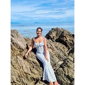 KUTUMAI Women's Floral Bodycon Maxi Dress Summer Boho