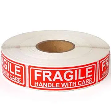 Fragile - 1"x3" Handle with Care Shipping Stickers, 1000 Labels Per Roll