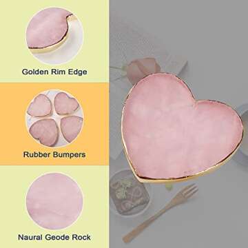 Rose Quartz Decor Coasters for Drinks Set of 4,Natural Pink Agate Sliced Coasters with Golden Edge f...