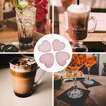 Rose Quartz Decor Coasters for Drinks Set of 4,Natural Pink Agate Sliced Coasters with Golden Edge for Gifts,Home Decor,Crystal Gemstone Decor Coasters for Coffee Table(3''-4'',Heart) (KISMMS07)