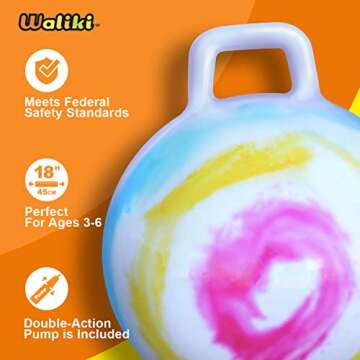 WALIKI Hopper Ball Toy for Boys & Girls Ages 3 4 5 6 Years Old | Tie-Dye Jumping Ball | 18" Hippity Hop Ball | Fun Birthday Gift