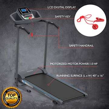 SereneLife - Electric Folding Treadmill Exercise Machine - Smart Compact Digital Workout Fitness Tra...