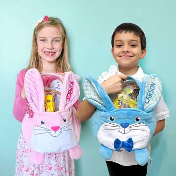Personalized Pink Bunny Easter Basket for Kids