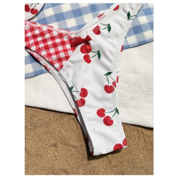 Stylish BEAUDRM Women's Y2K Gingham Bow Bikini Set