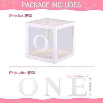 TECKED First Birthday Decorations For Boy Or Girl, 3 Pcs ONE Balloon Boxes For 1st Birthday, Baby Cl...