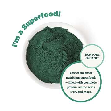 Organic Spirulina Powder (16 Ounce): Naturally Vegan, Supplies Folate, Vitamin B12, Iron, Omega Fatty Acids, GLA, Beta Carotene, Chlorophyll, Amino Acids