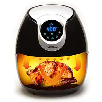 Power Air Fryer XL 3.4 QT Black - Turbo Cyclonic Airfryer With Rapid Air Technology For Less or No Oil. Include Recipes Book