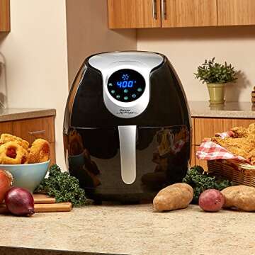 Power Air Fryer XL 3.4 QT Black - Turbo Cyclonic Airfryer With Rapid Air Technology For Less or No Oil. Include Recipes Book