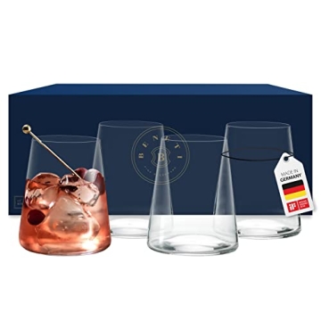 BENETI German Made Stemless Wine Glasses set 4 | Premium 17oz Stemless Wine Glass | Crystal Glass Cu...