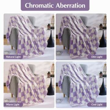 WRENSONGE Checkered Throw Blanket, Purple Microfiber Soft Cozy Fluffy Warm Hand Made Throw Blankets for Couch, Sofa, Chair, Bed, Camping, Picnic, Travel Lightweight Bed Blanket - 50"*70"