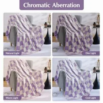WRENSONGE Checkered Throw Blanket, Purple Microfiber Soft Cozy Fluffy Warm Hand Made Throw Blankets for Couch, Sofa, Chair, Bed, Camping, Picnic, Travel Lightweight Bed Blanket - 50"*70"
