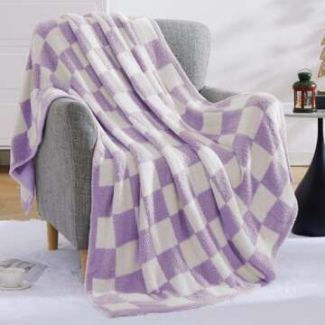 WRENSONGE Checkered Throw Blanket, Purple Microfiber Soft Cozy Fluffy Warm Hand Made Throw Blankets for Couch, Sofa, Chair, Bed, Camping, Picnic, Travel Lightweight Bed Blanket - 50"*70"