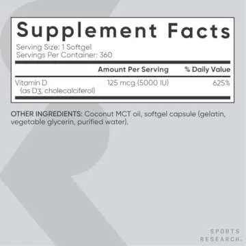 Sports Research Vitamin D3 5000 IU with Coconut MCT Oil - Optimal Immune Support