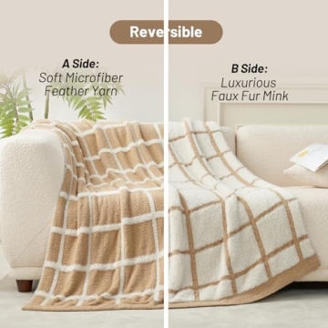Soft Faux Fur Checkered Throw Blanket, 50x60