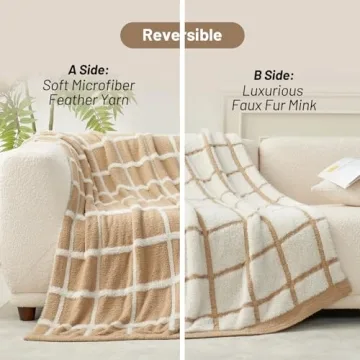 Soft Faux Fur Checkered Throw Blanket, 50x60