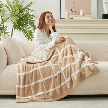 Soft Faux Fur Checkered Throw Blanket, 50x60